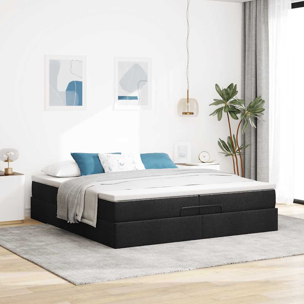 vidaXL Rama łóżka otomana z materacami, czarna, 200x200 cm, tkanina