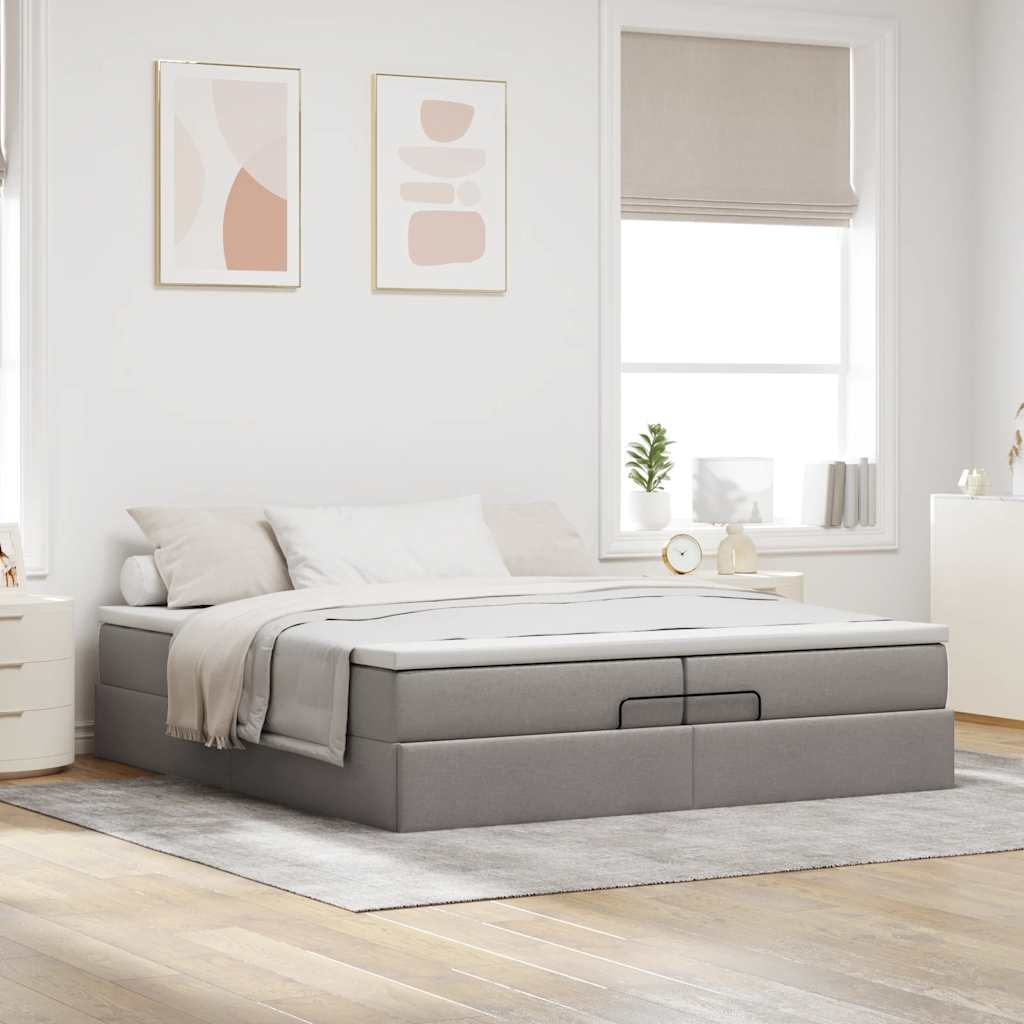 vidaXL Rama łóżka otomana z materacami, taupe, 200x200 cm, tkanina
