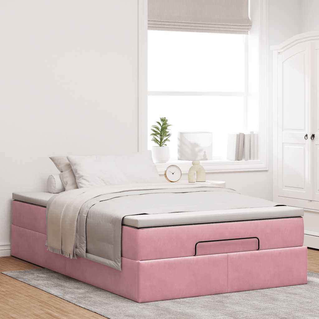 vidaXL Łóżko otomana z materacami i LED, różowa, 120x190 cm, aksamit