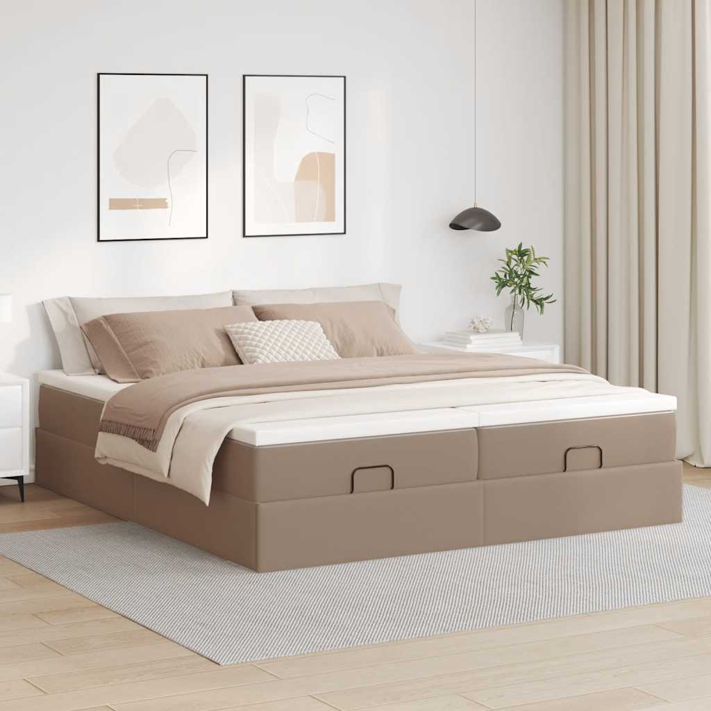 vidaXL Rama łóżka otomana z materacami, cappucino, 160x200cm, ekoskóra
