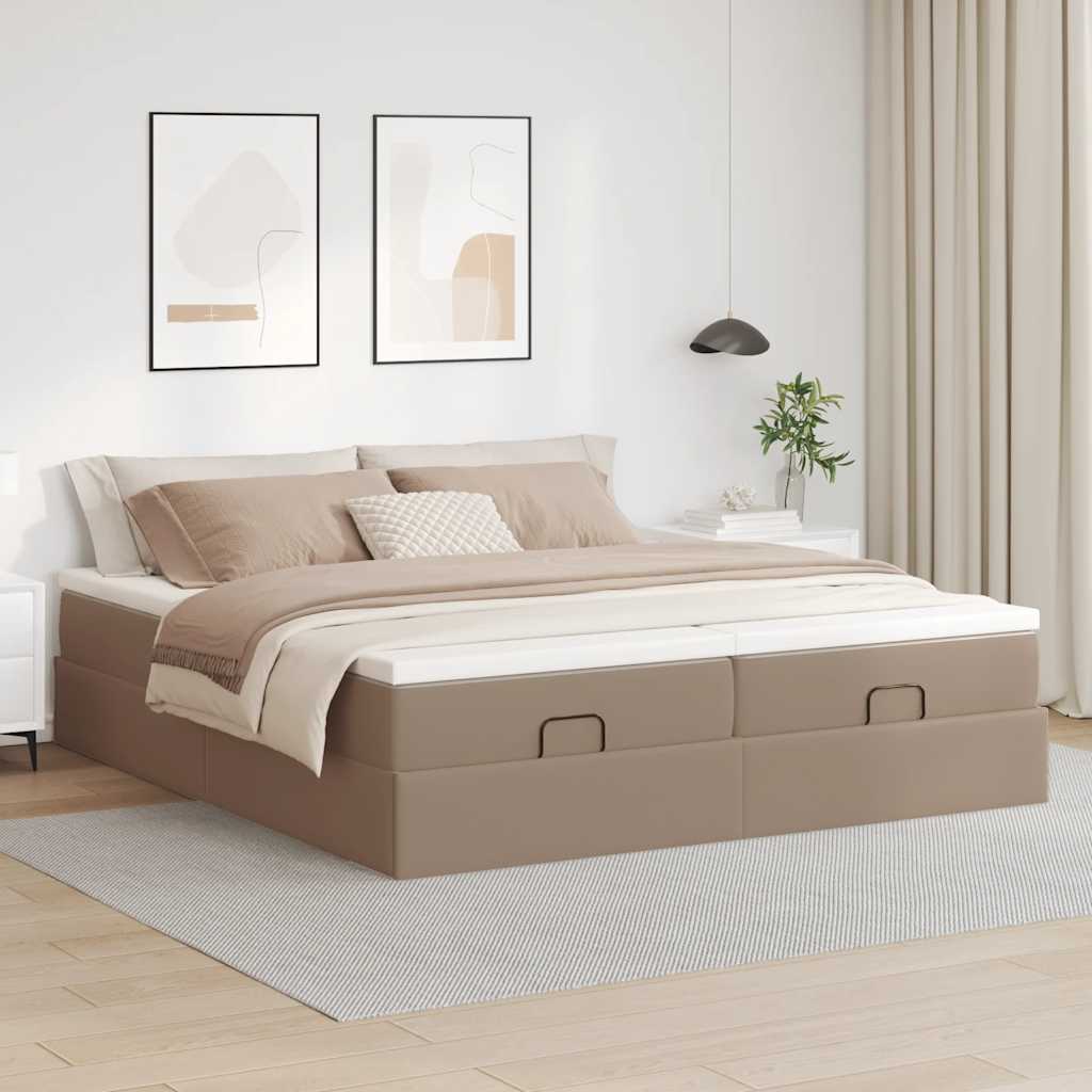 vidaXL Rama łóżka otomana z materacami, cappucino, 180x200cm, ekoskóra