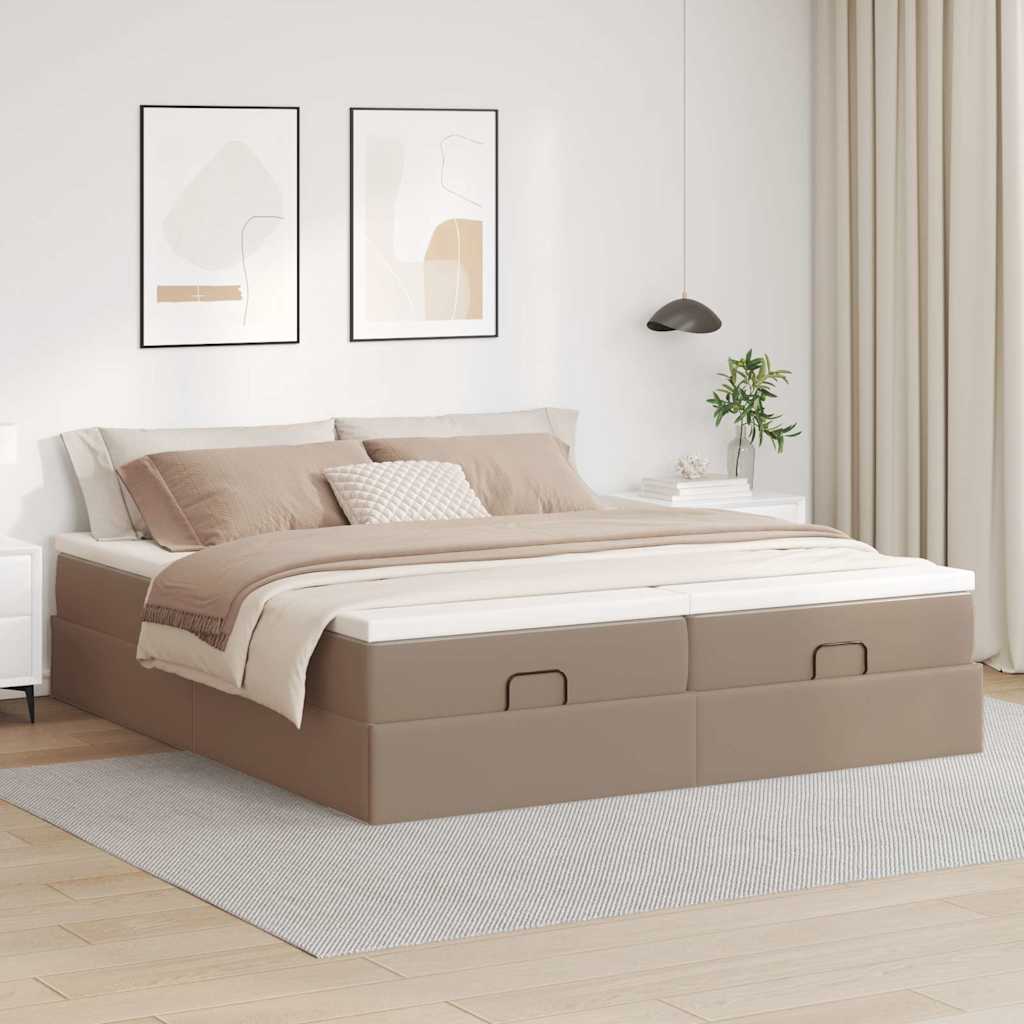 vidaXL Rama łóżka otomana z materacami, cappucino, 200x200cm, ekoskóra
