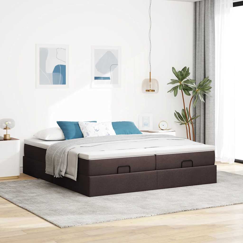 vidaXL Rama łóżka otomana z materacami, brązowa, 160x200 cm, tkanina
