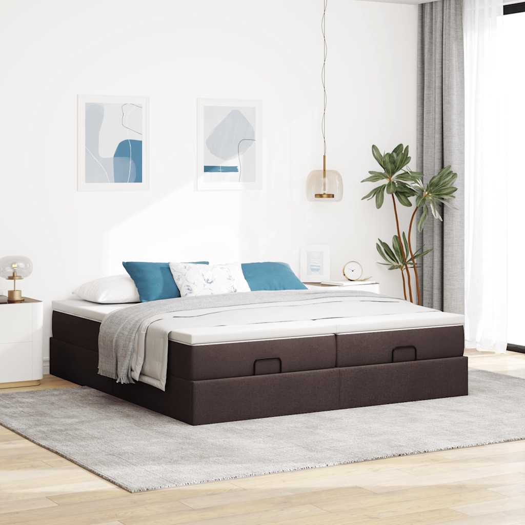 vidaXL Rama łóżka otomana z materacami, brązowa, 180x200 cm, tkanina