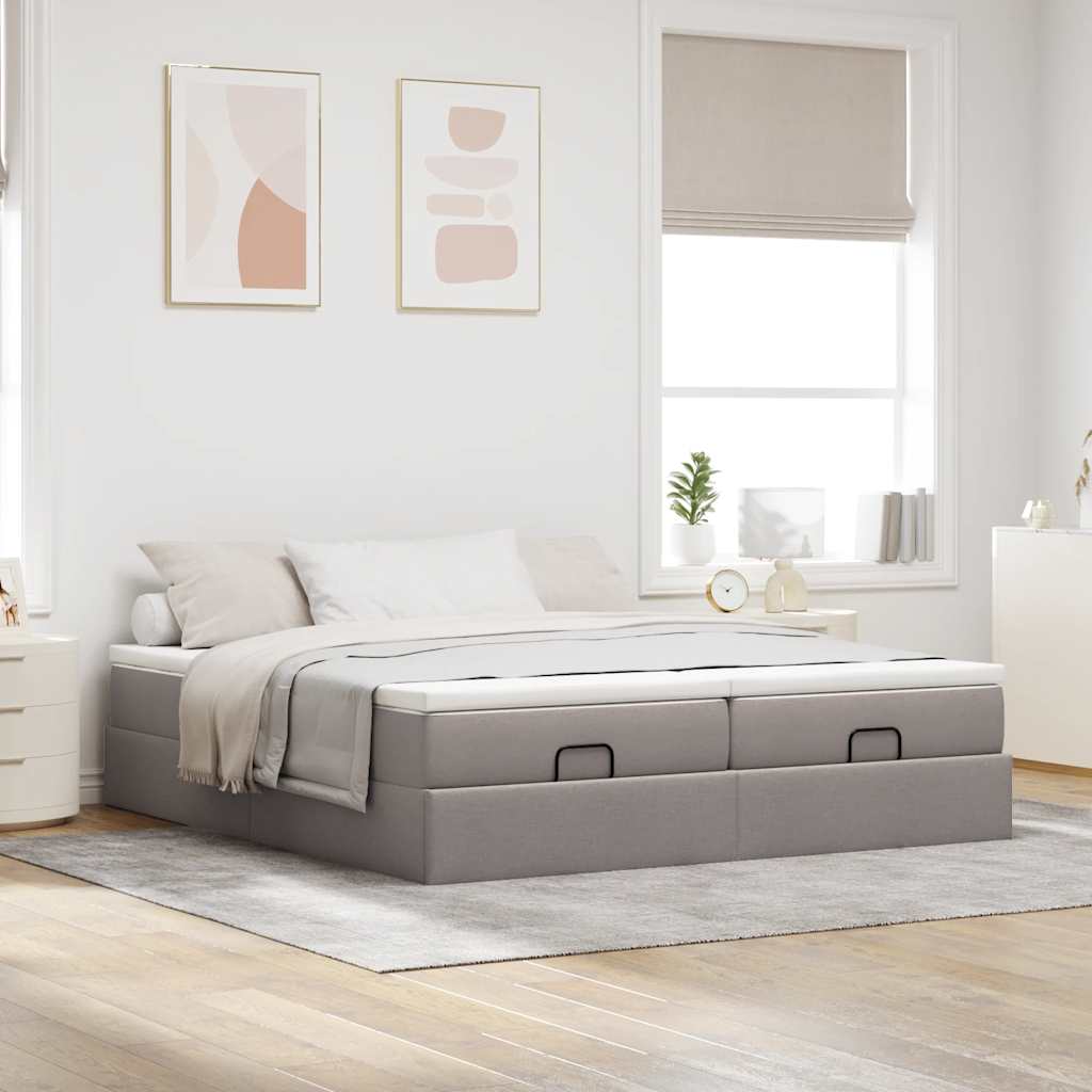 vidaXL Rama łóżka otomana z materacami, taupe, 180x200 cm, tkanina