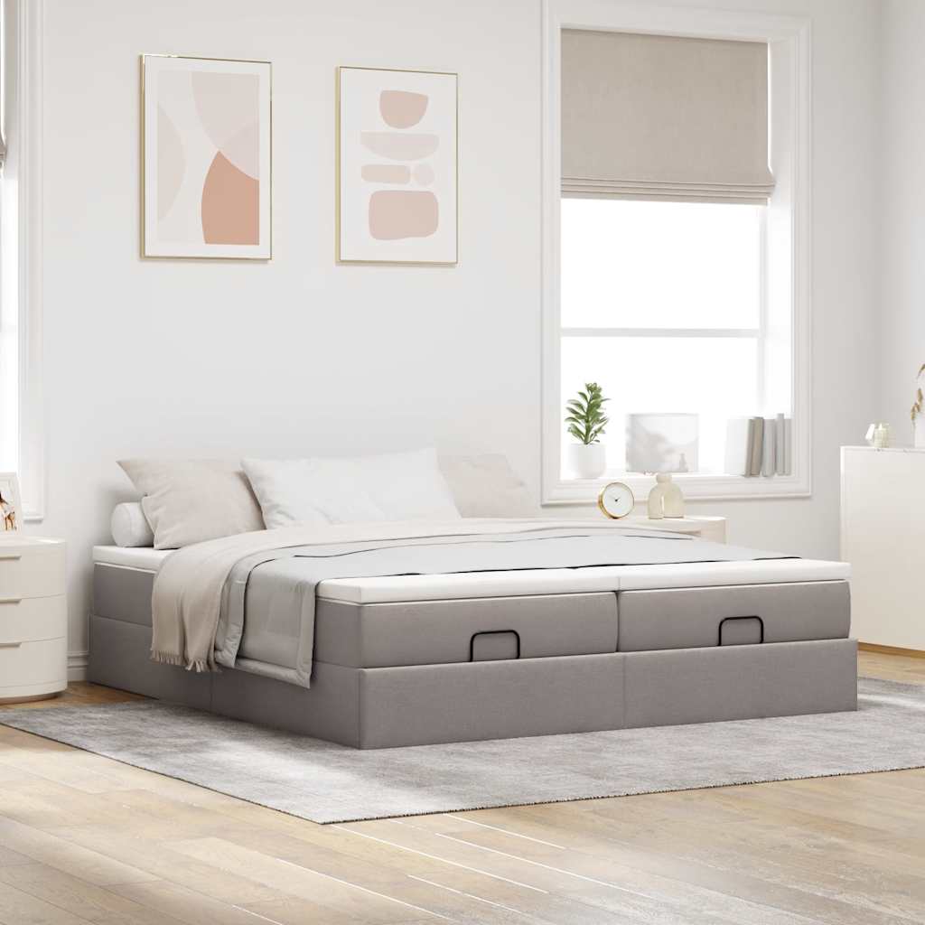 vidaXL Rama łóżka otomana z materacami, taupe, 200x200 cm, tkanina