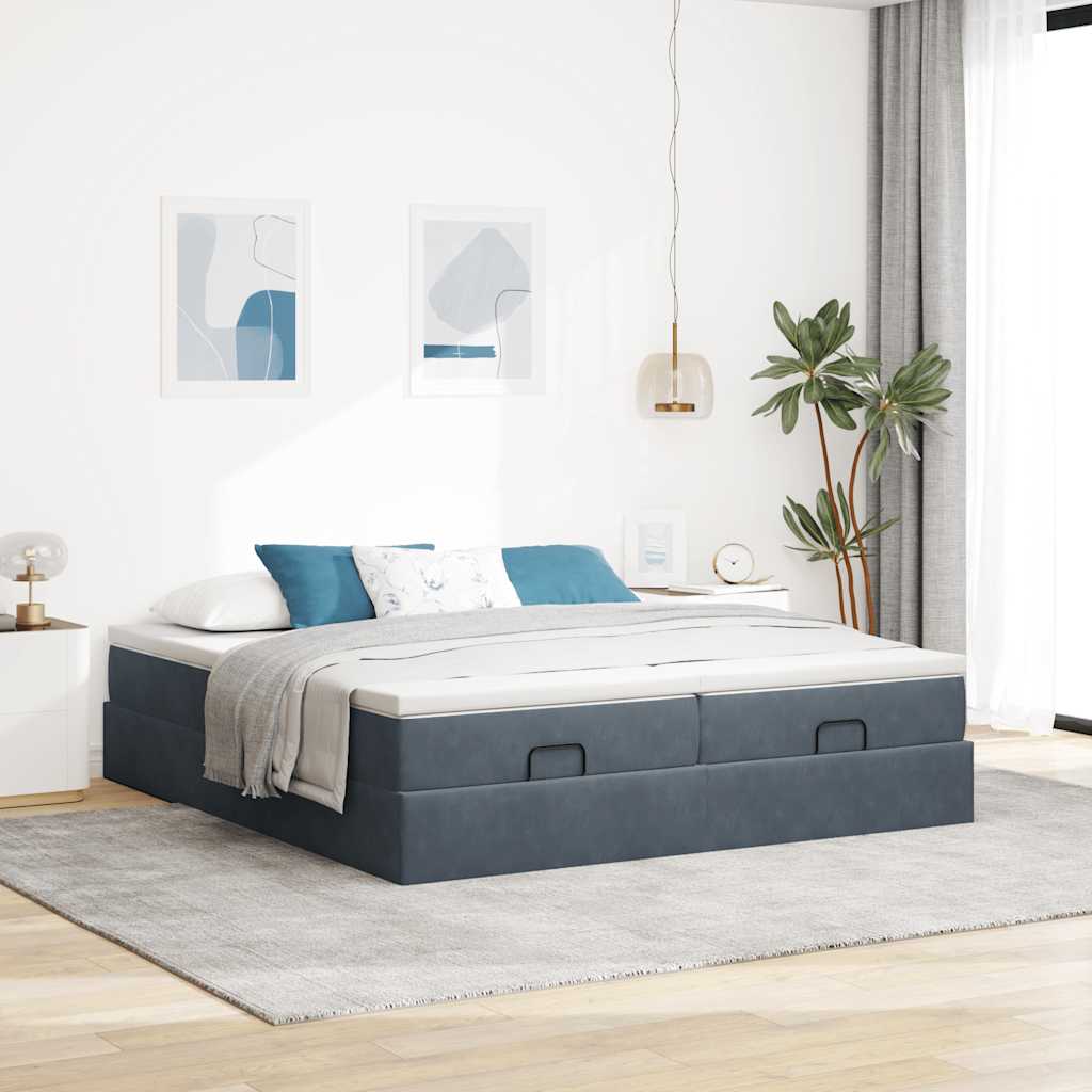 vidaXL Rama łóżka otomana z materacami, szara, 160x200 cm, aksamit