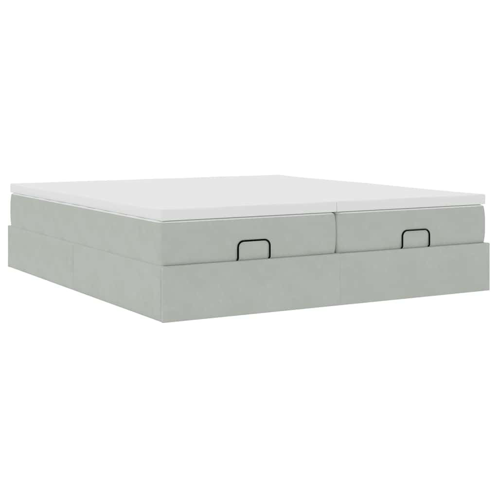 vidaXL Rama łóżka otomana z materacami, szara, 200x200 cm, aksamit