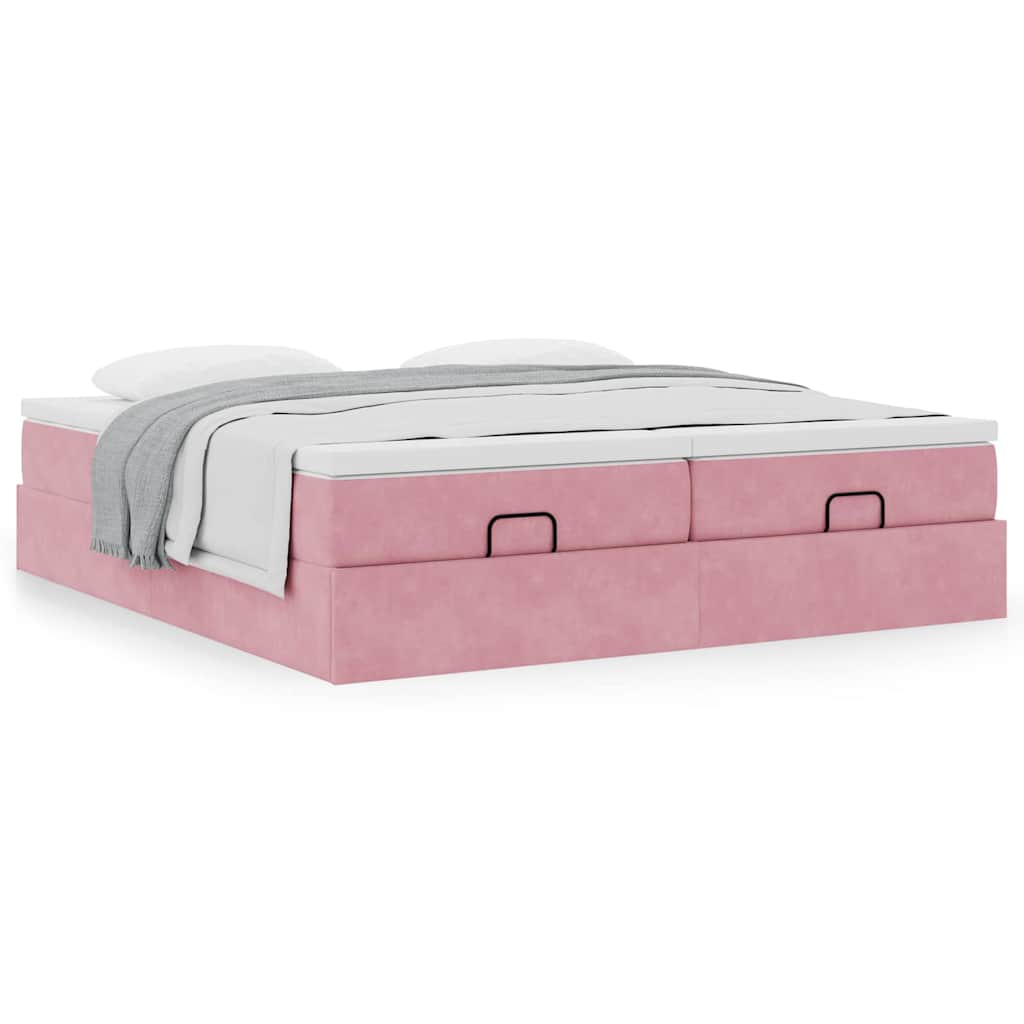 vidaXL Rama łóżka otomana z materacami, różowa, 200x200 cm, aksamit