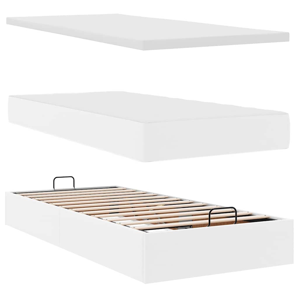 vidaXL Łóżko otomana z materacem, biała, 90x200 cm, ekoskóra