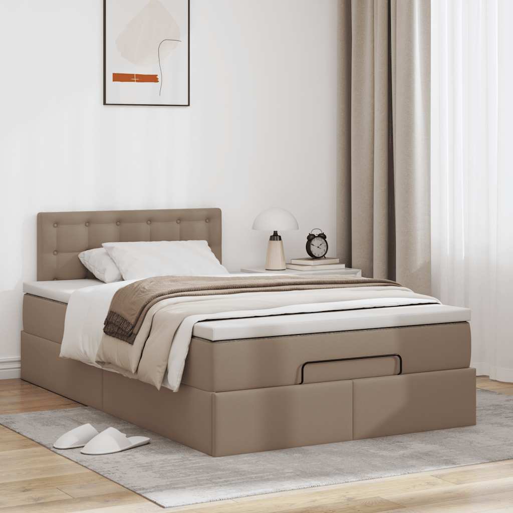 vidaXL Rama łóżka otomana z materacem, cappucino, 120x190 cm, ekoskóra