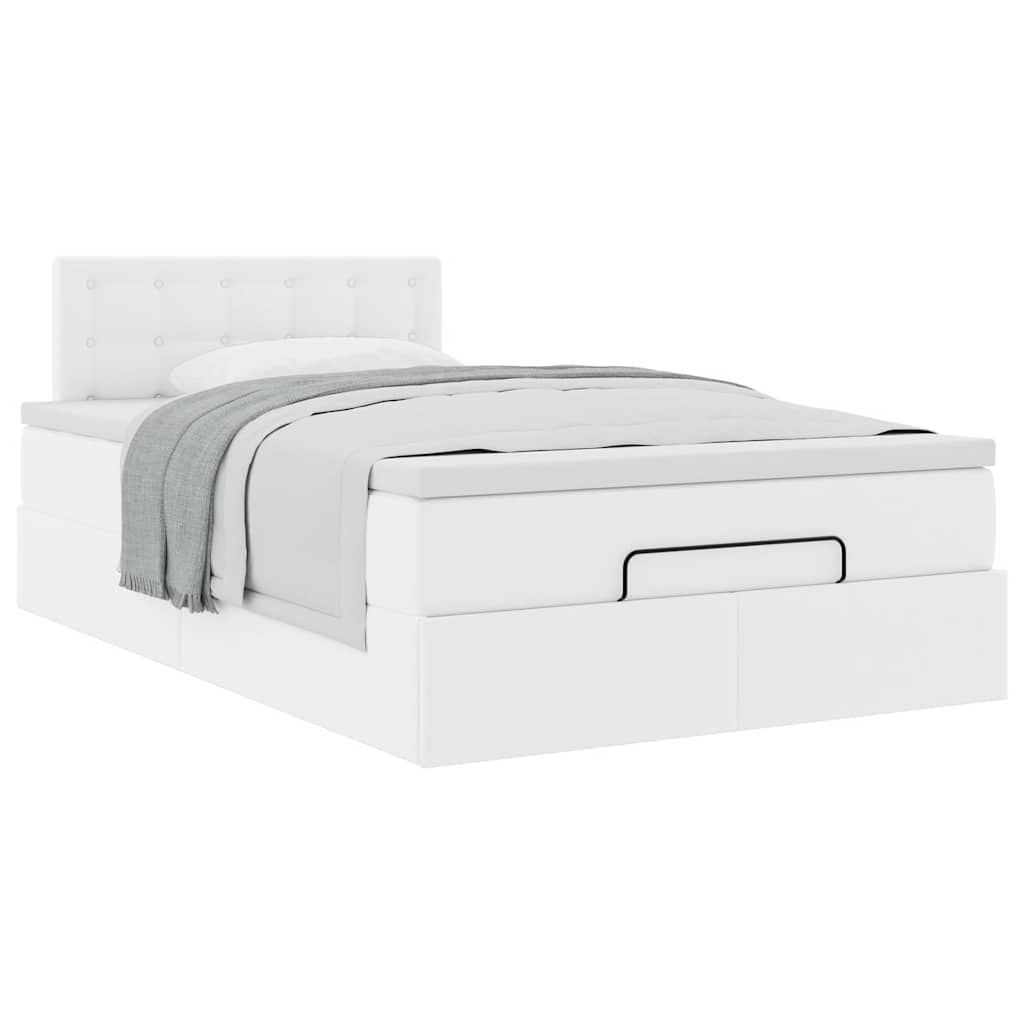 vidaXL Rama łóżka otomana z materacem, biała, 120x200 cm, ekoskóra