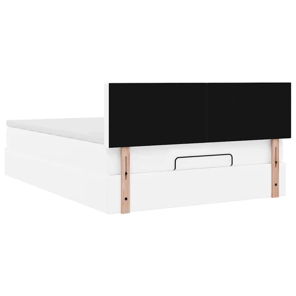 vidaXL Rama łóżka otomana z materacem, biała, 140x190 cm, ekoskóra