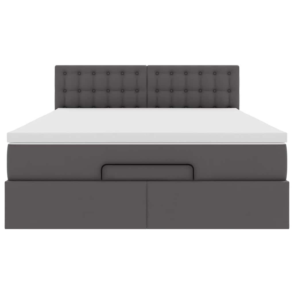vidaXL Rama łóżka otomana z materacem, szara, 140x190 cm, ekoskóra