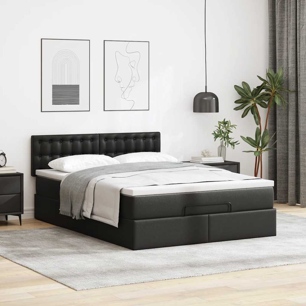 vidaXL Rama łóżka otomana z materacem, czarna, 140x200 cm, ekoskóra