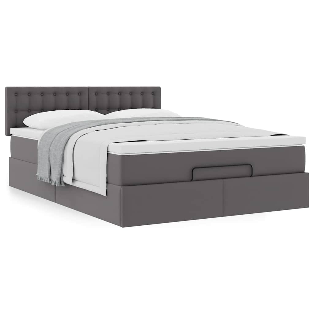 vidaXL Rama łóżka otomana z materacem, szara, 140x200 cm, ekoskóra