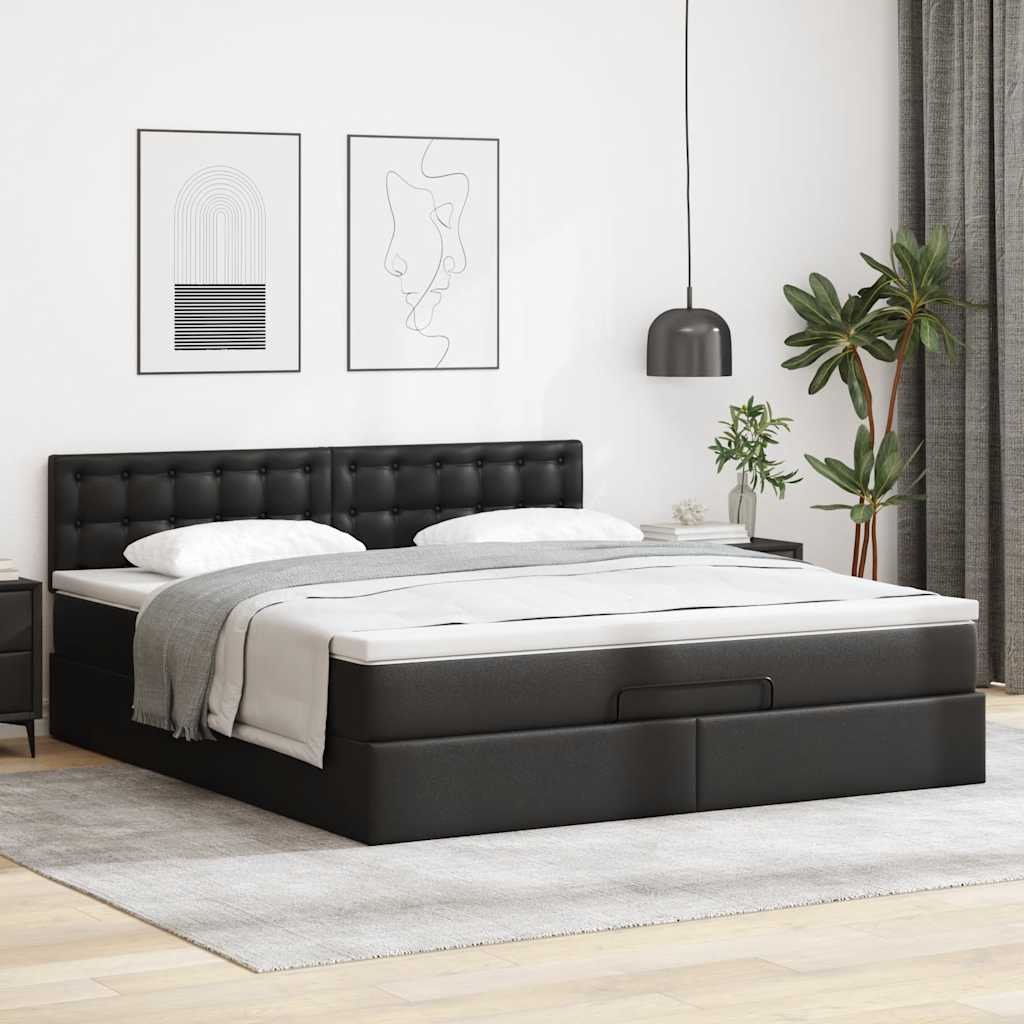 vidaXL Rama łóżka otomana z materacem, czarna, 160x200 cm, ekoskóra