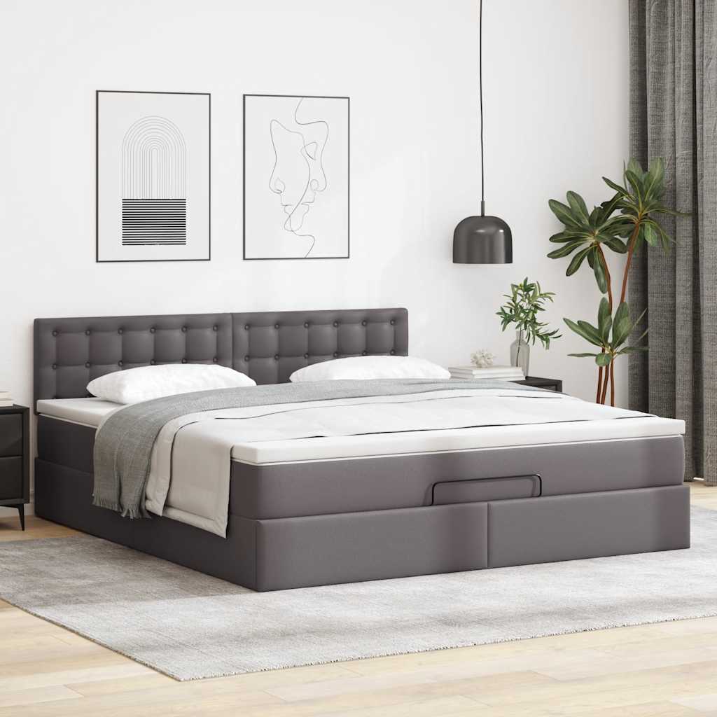 vidaXL Rama łóżka otomana z materacem, szara, 160x200 cm, ekoskóra