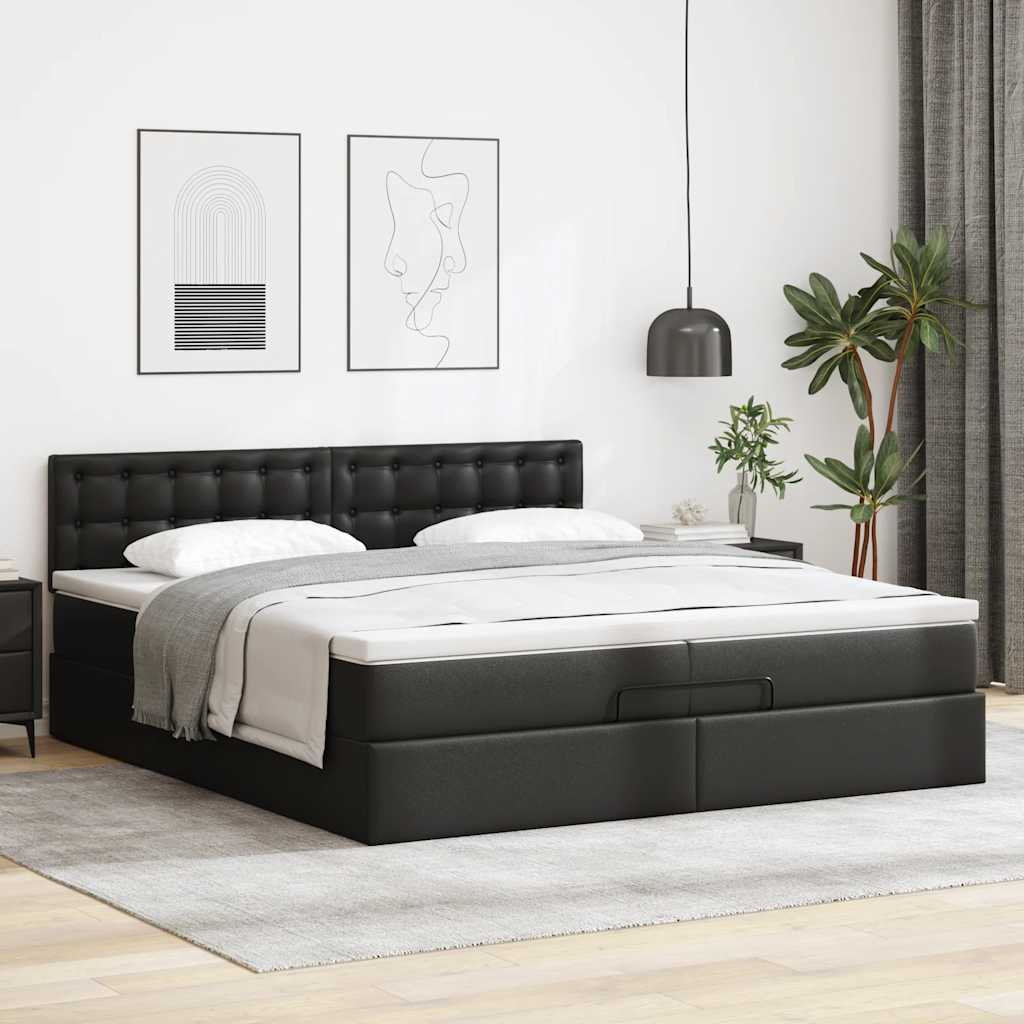 vidaXL Rama łóżka otomana z materacami, czarna, 200x200 cm, ekoskóra