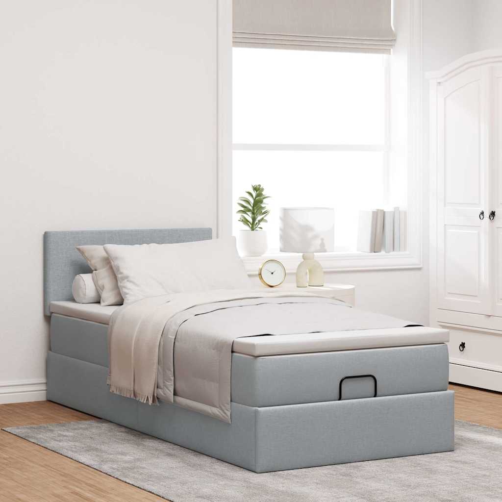 vidaXL Rama łóżka otomana z materacem, jasnoszara, 90x190 cm, tkanina
