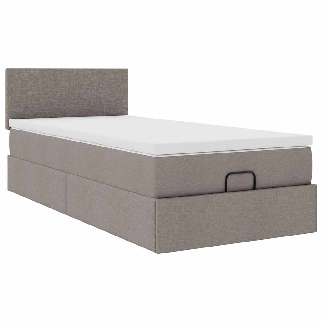 vidaXL Łóżko otomana z materacem, taupe, 100x200 cm, tkanina