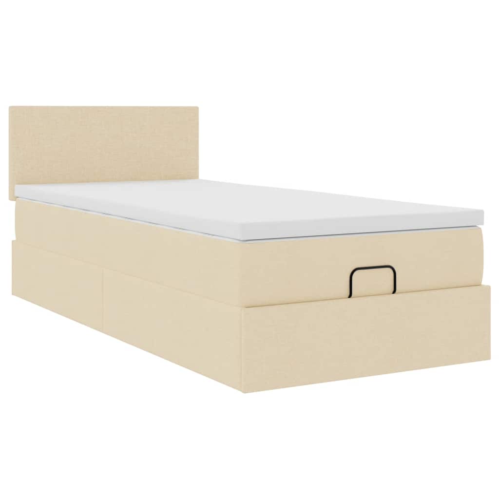 vidaXL Łóżko otomana z materacem, kremowe, 100x200 cm, tkanina