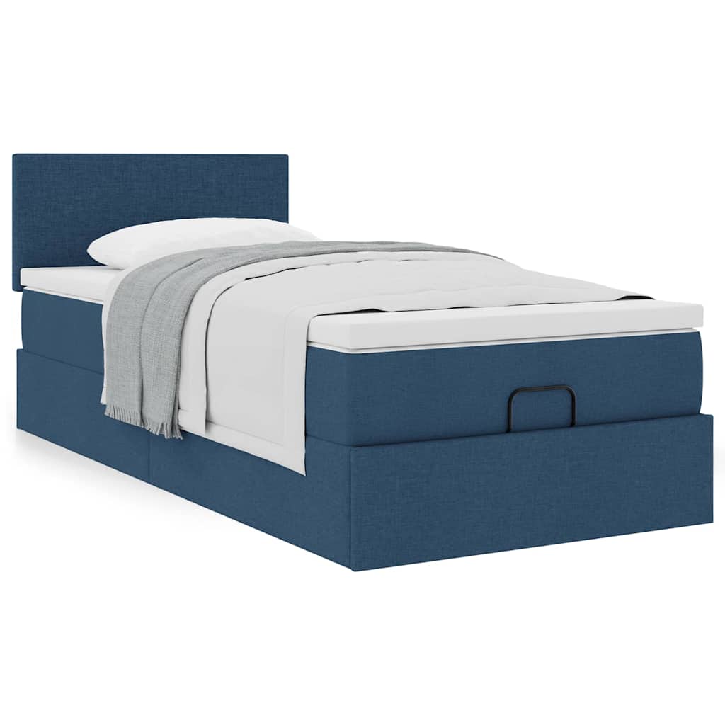 vidaXL Łóżko otomana z materacem, niebieskie, 100x200 cm, tkanina