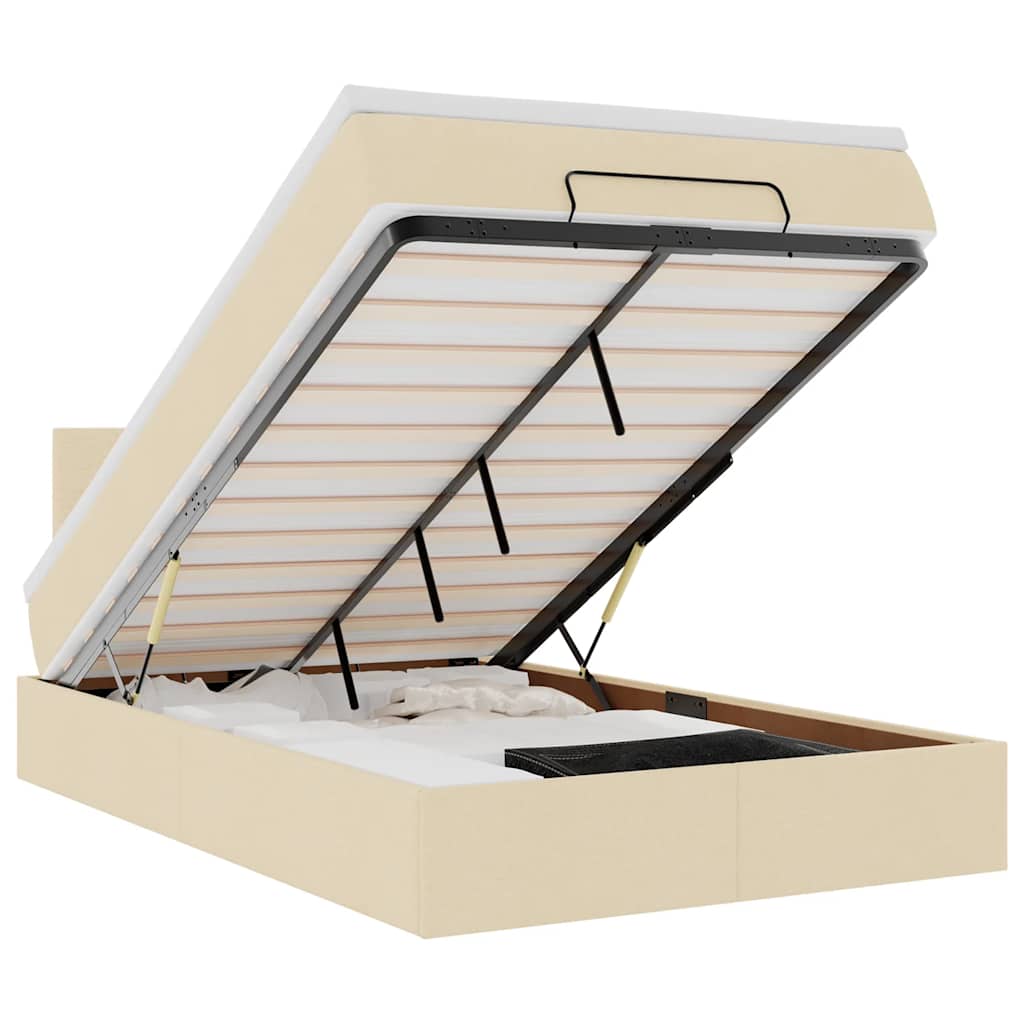 vidaXL Łóżko otomana z materacem, kremowe, 140x190 cm, tkanina