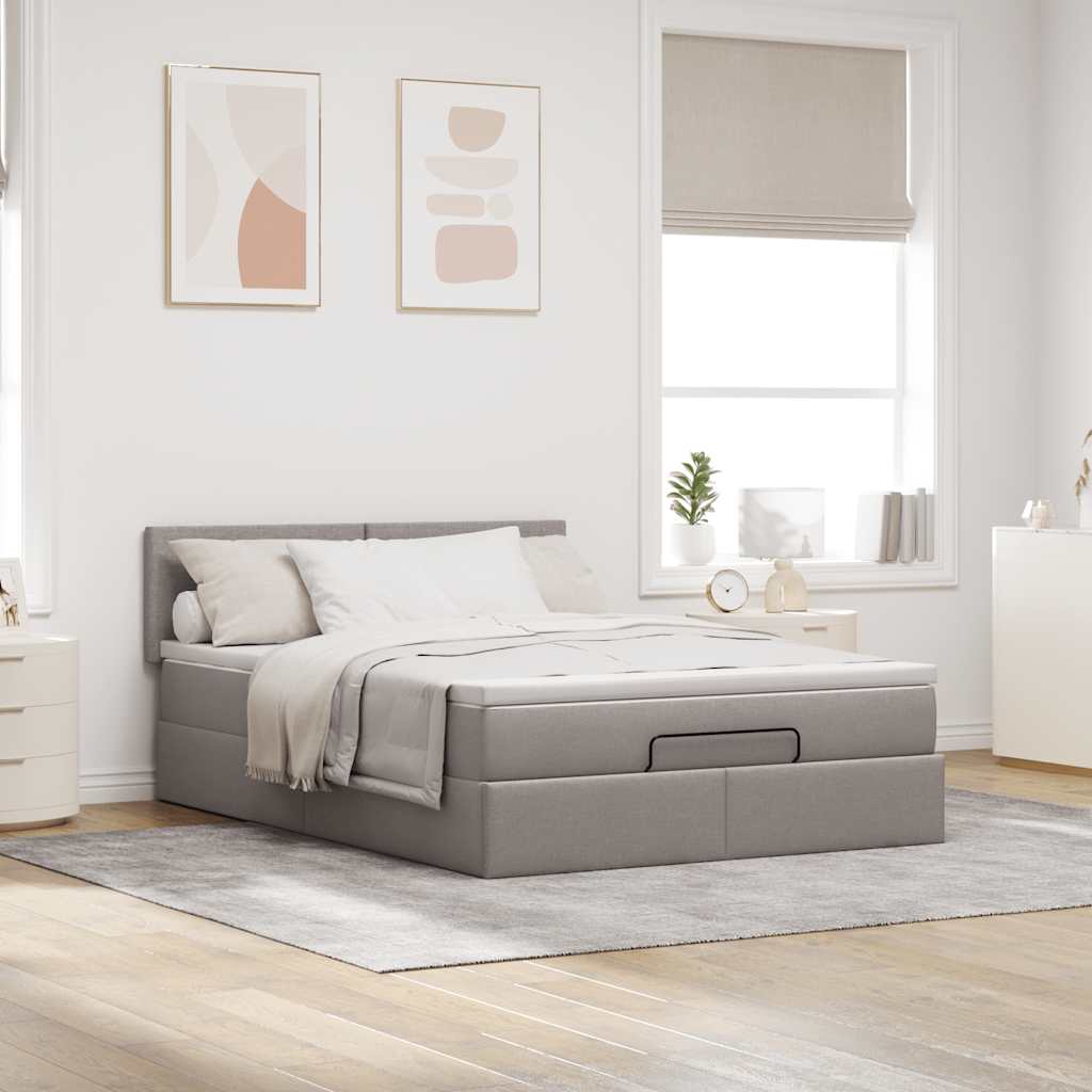 vidaXL Łóżko otomana z materacem, taupe, 140x200 cm, tkanina