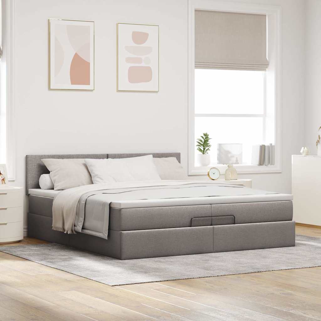 vidaXL Rama łóżka otomana z materacem, taupe, 200x200 cm, tkanina