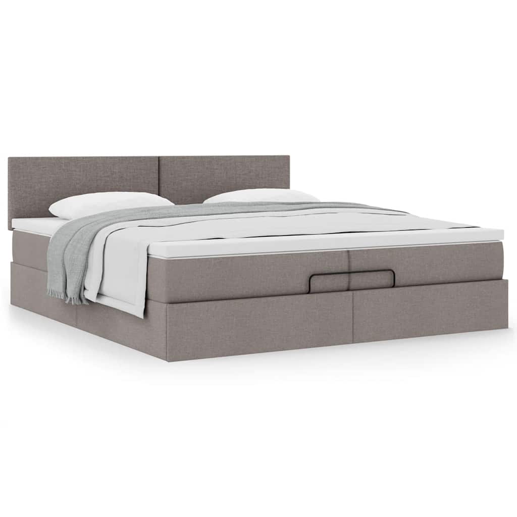 vidaXL Rama łóżka otomana z materacem, taupe, 200x200 cm, tkanina