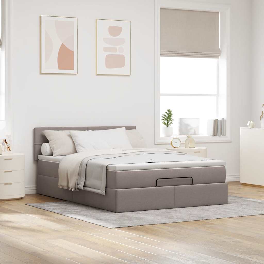 vidaXL Łóżko otomana z materacem, taupe, 140x190 cm, tkanina