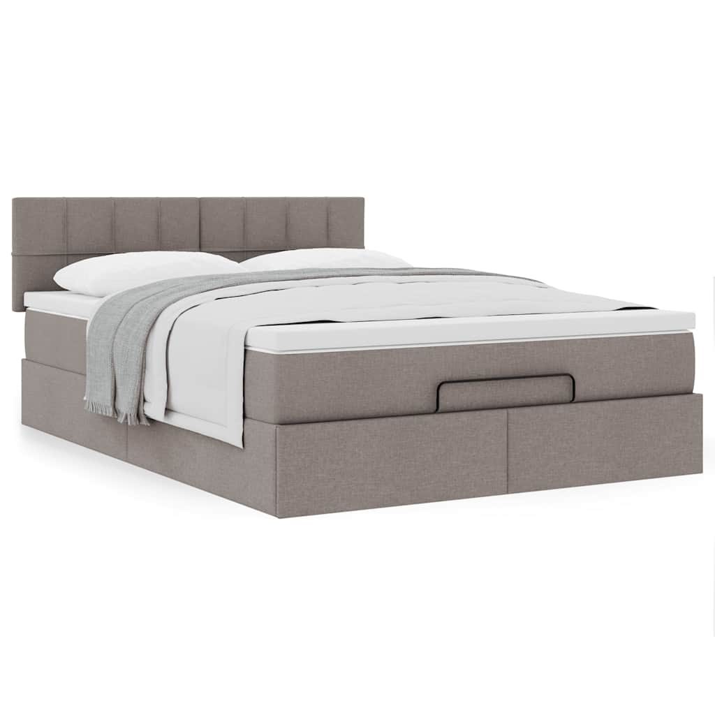 vidaXL Łóżko otomana z materacem, taupe, 140x190 cm, tkanina