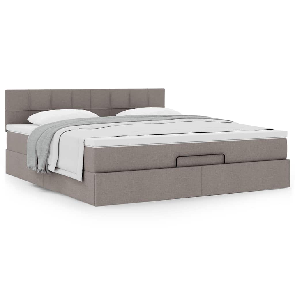 vidaXL Rama łóżka otomana z materacem, taupe, 180x200 cm, tkanina