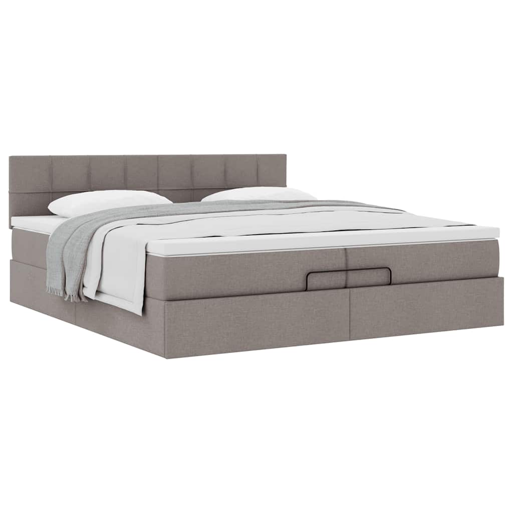 vidaXL Rama łóżka otomana z materacem, taupe, 200x200 cm, tkanina