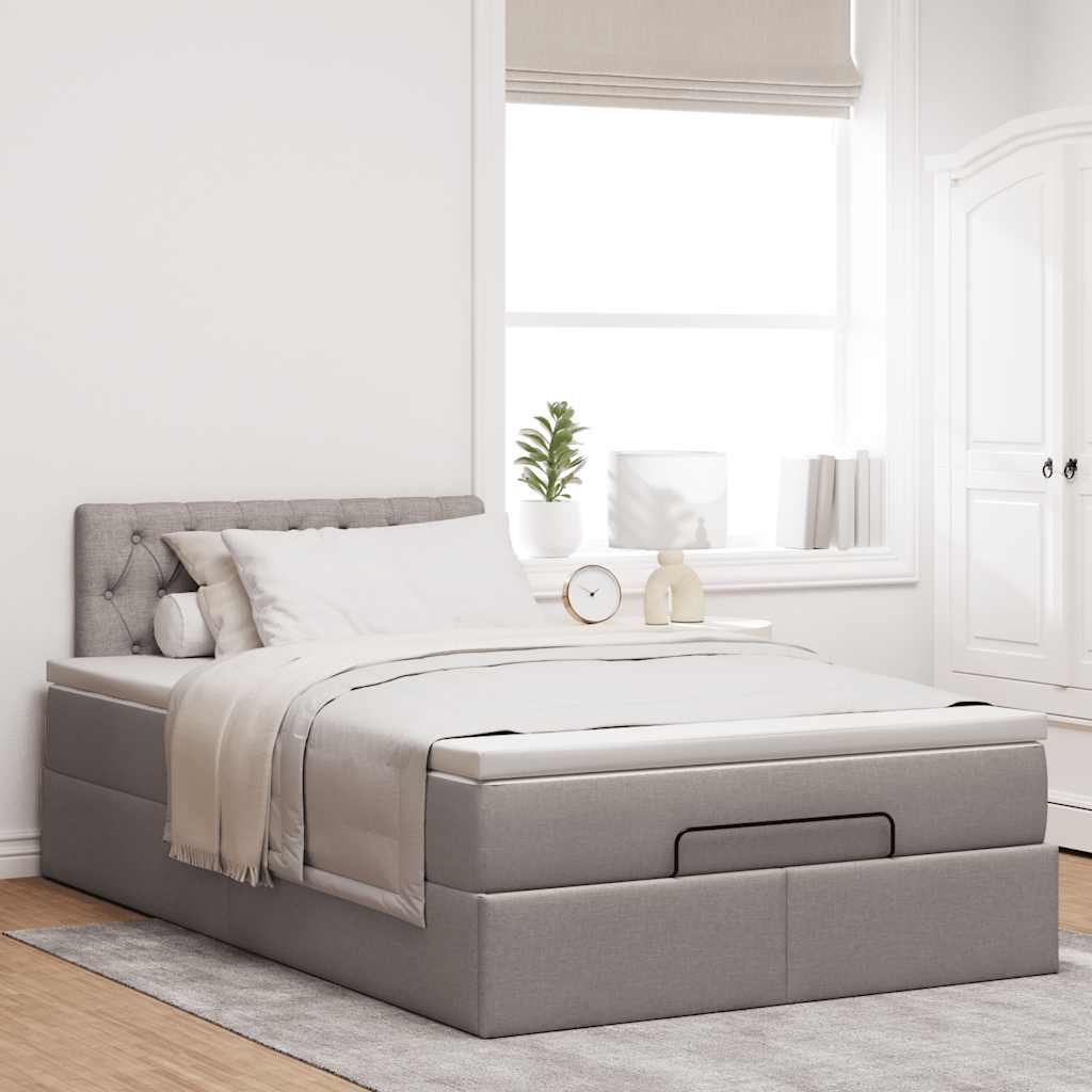 vidaXL Rama łóżka otomana z materacem, taupe, 120x200 cm, tkanina