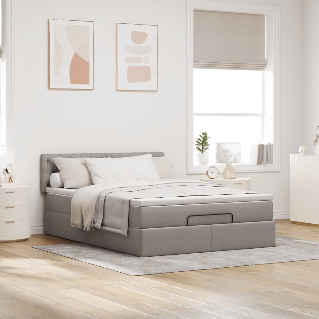 vidaXL Łóżko otomana z materacem, taupe, 140x190 cm, tkanina