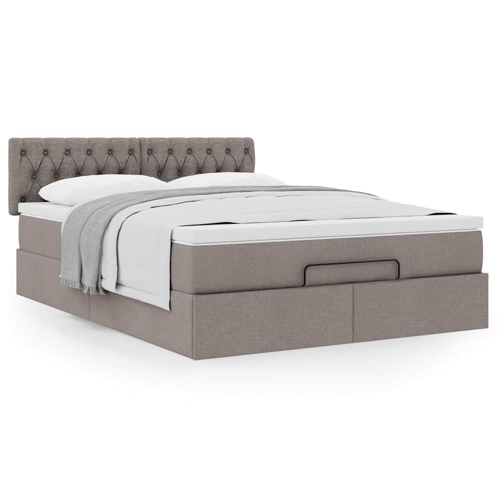 vidaXL Łóżko otomana z materacem, taupe, 140x190 cm, tkanina