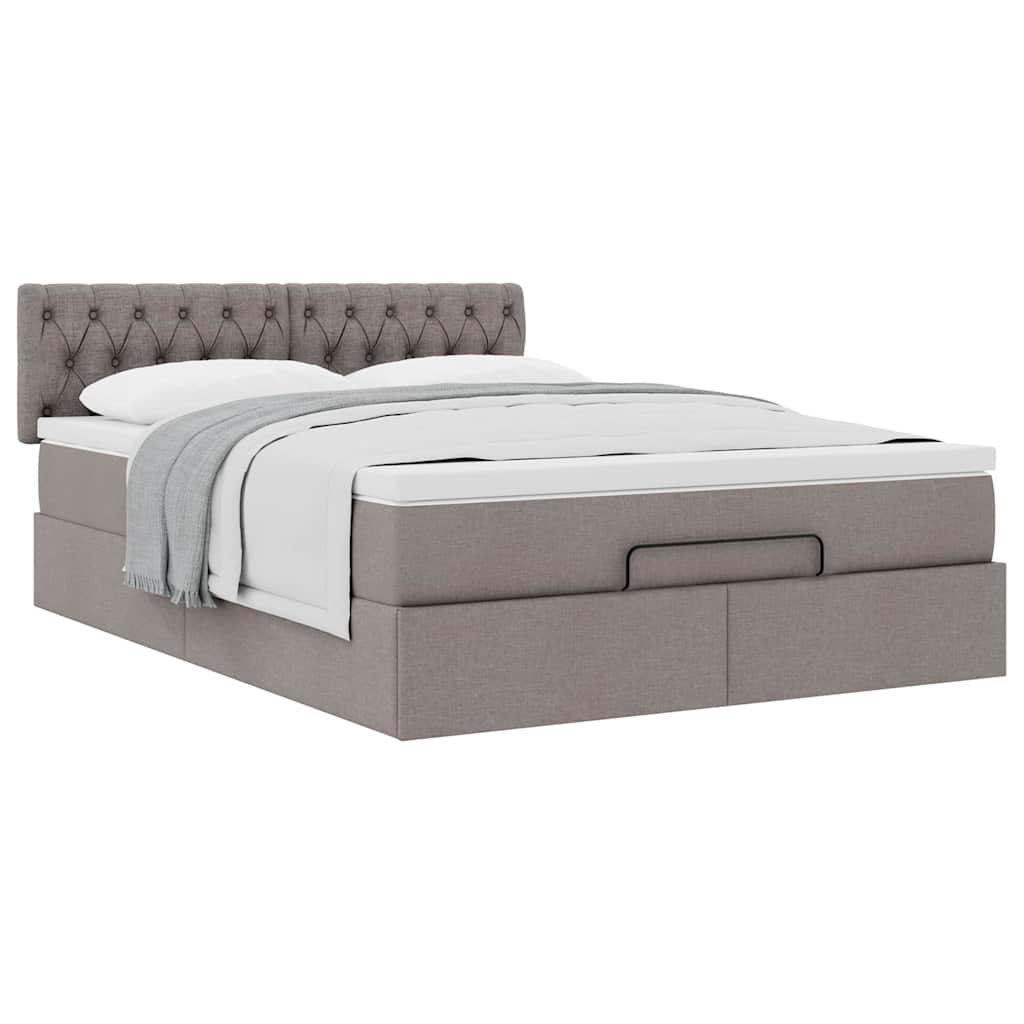 vidaXL Łóżko otomana z materacem, taupe, 140x190 cm, tkanina