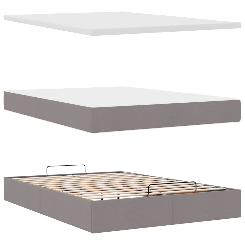 vidaXL Łóżko otomana z materacem, taupe, 140x190 cm, tkanina