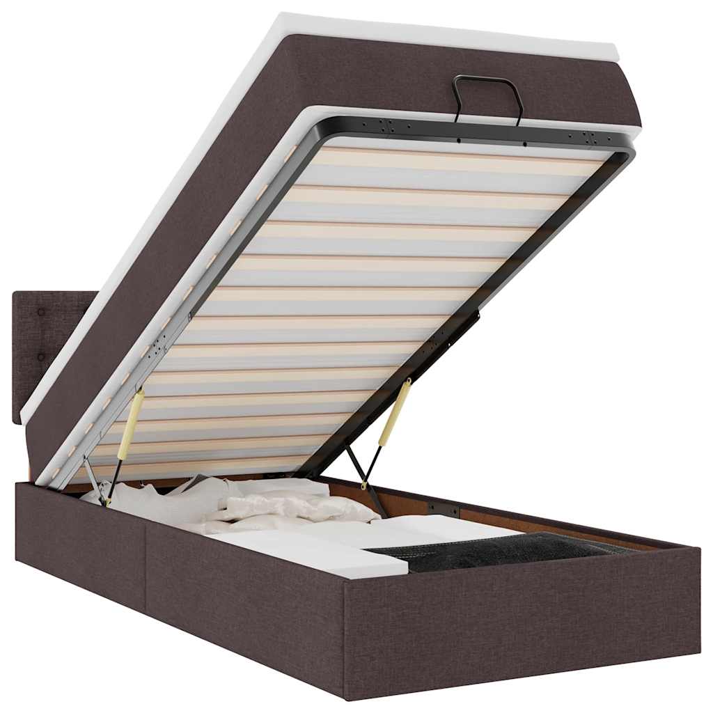 vidaXL Rama łóżka otomana z materacem, brązowa, 90x190 cm, tkanina