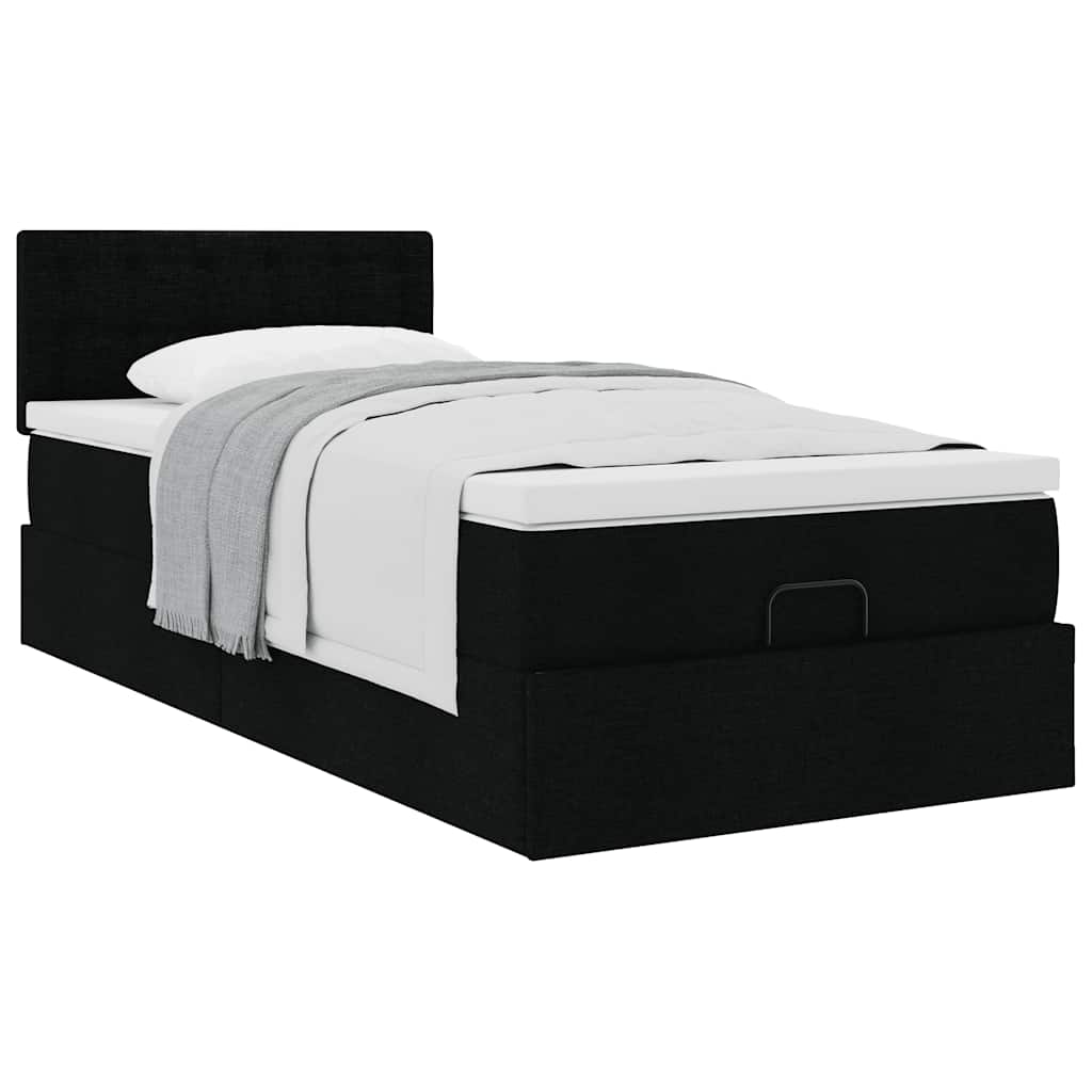 vidaXL Łóżko otomana z materacem, czarne, 100x200 cm, tkanina