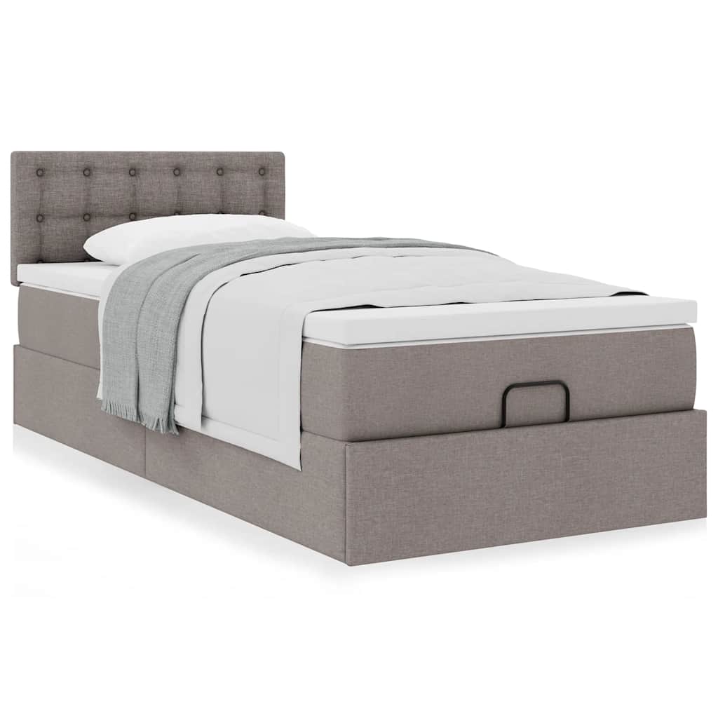 vidaXL Łóżko otomana z materacem, taupe, 100x200 cm, tkanina