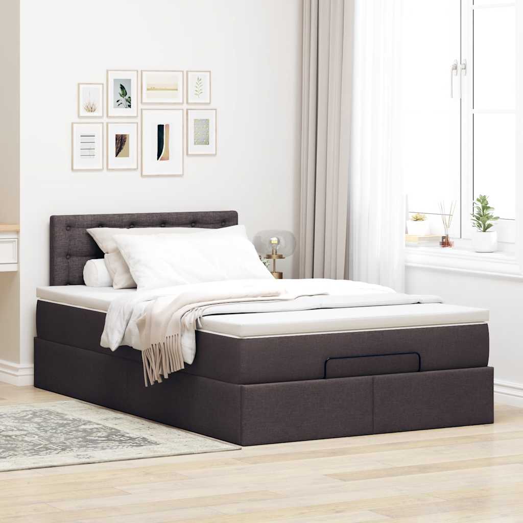 vidaXL Rama łóżka otomana z materacem, brązowa, 120x190 cm, tkanina