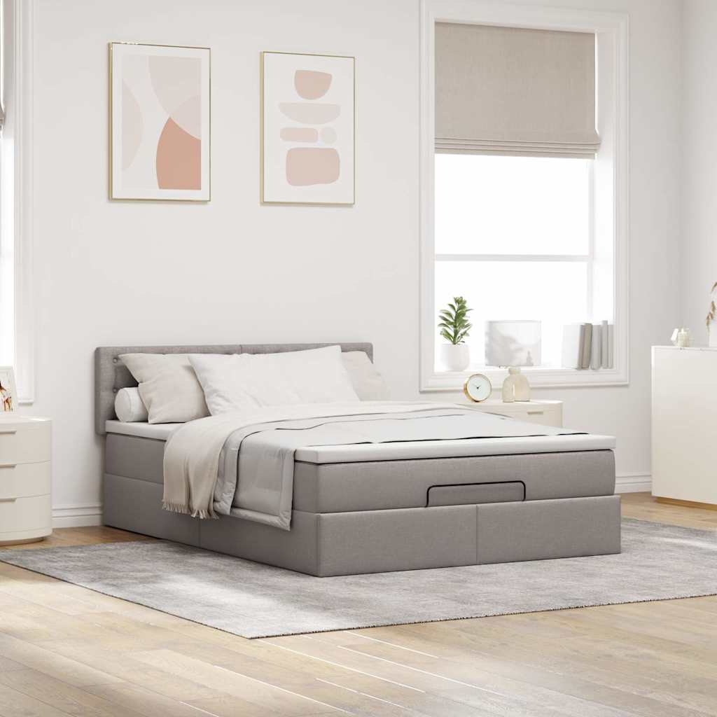 vidaXL Łóżko otomana z materacem, taupe, 140x190 cm, tkanina