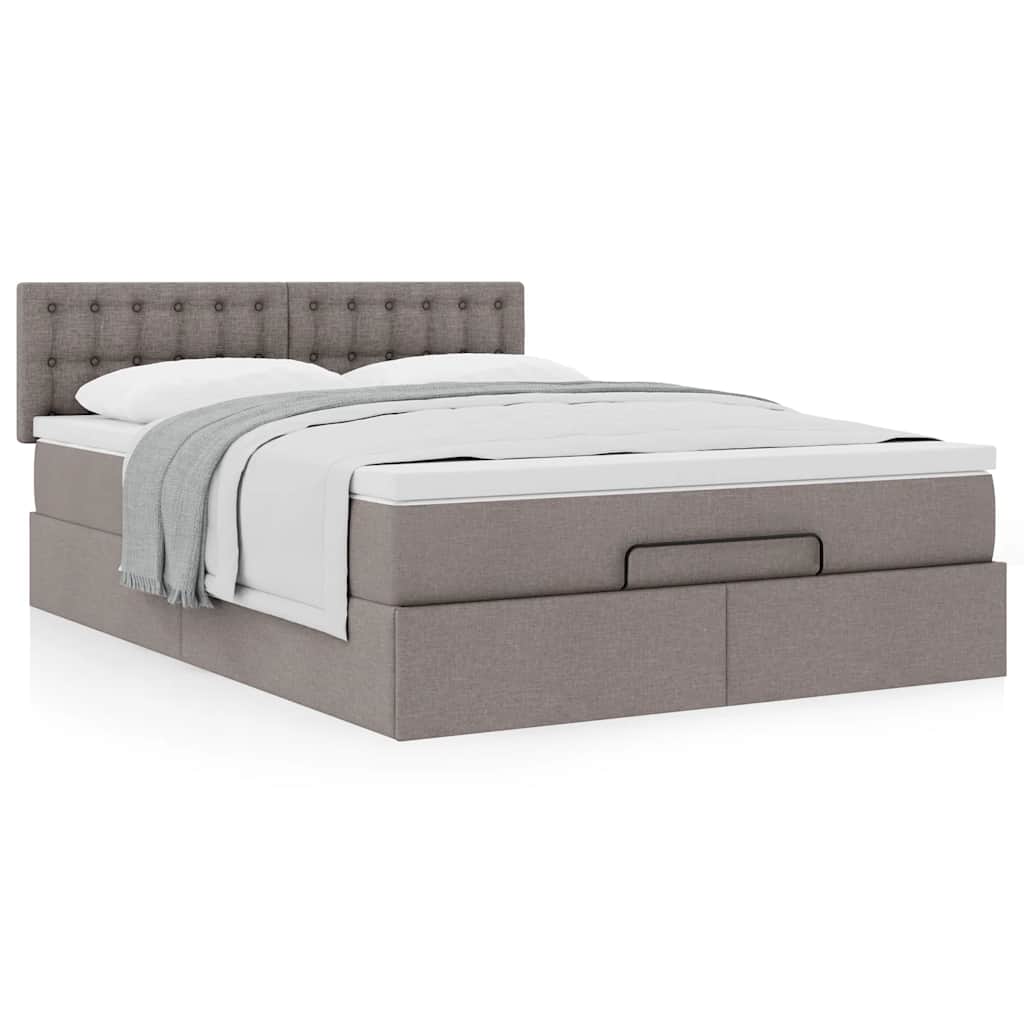 vidaXL Łóżko otomana z materacem, taupe, 140x190 cm, tkanina