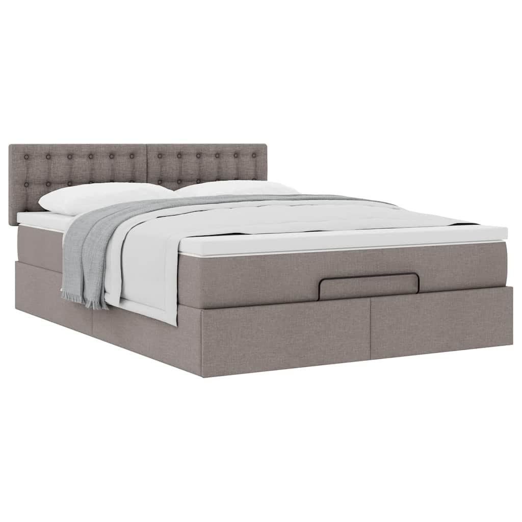 vidaXL Łóżko otomana z materacem, taupe, 140x190 cm, tkanina