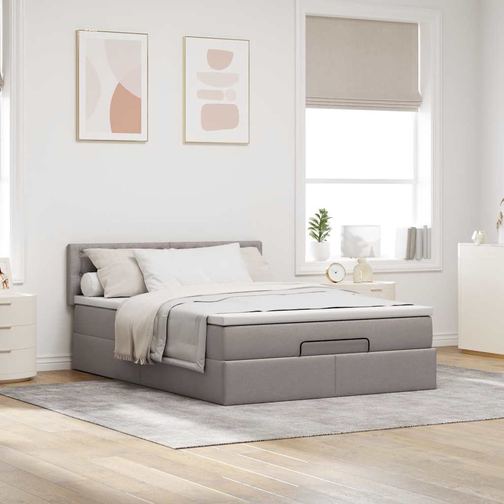 vidaXL Łóżko otomana z materacem, taupe, 140x200 cm, tkanina