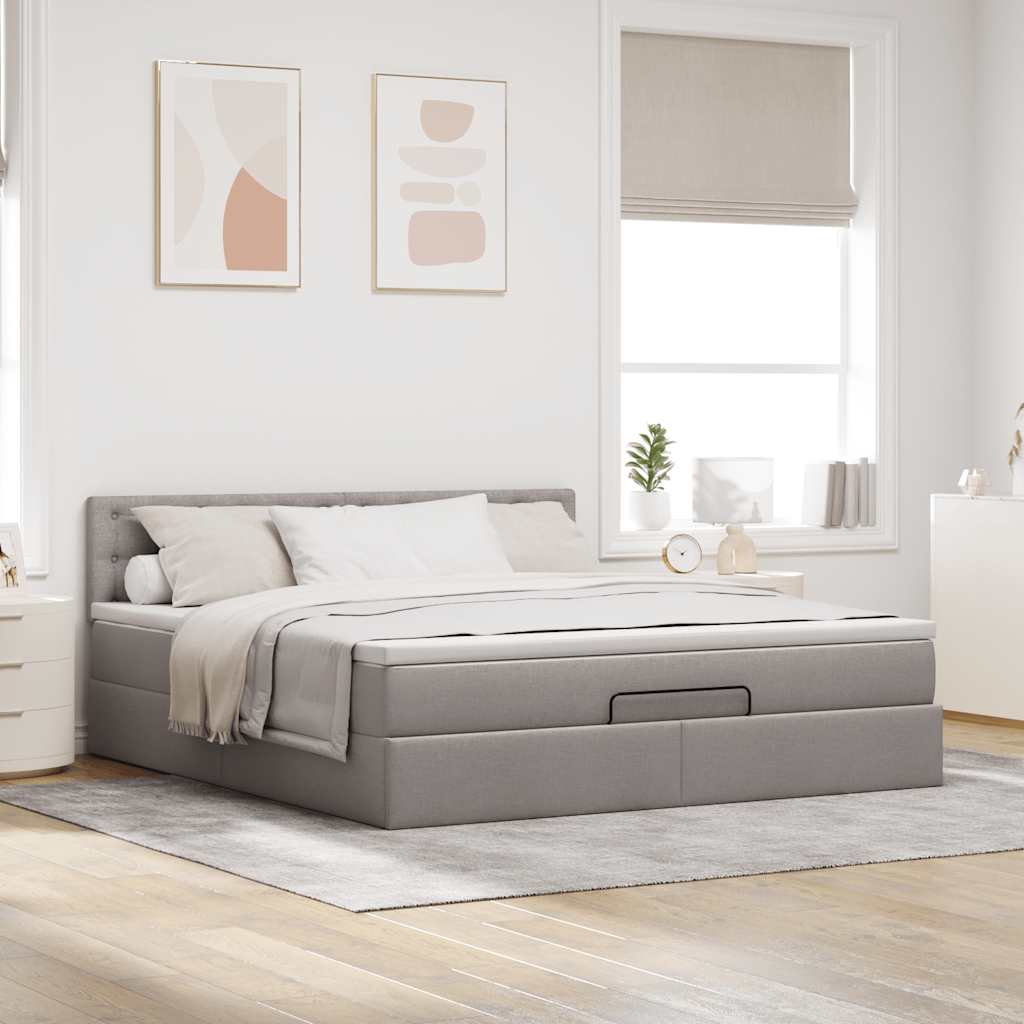 vidaXL Rama łóżka otomana z materacem, taupe, 160x200 cm, tkanina
