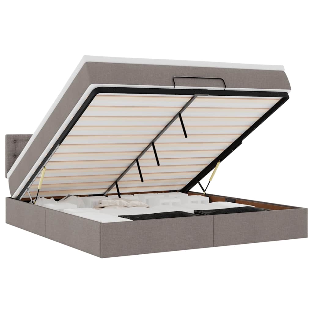 vidaXL Rama łóżka otomana z materacem, taupe, 180x200 cm, tkanina